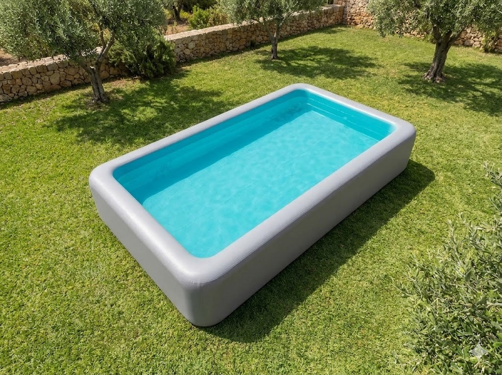 Piscine iPoolgo Line grise installée dans un jardin