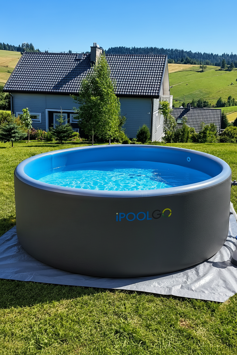 Piscine ronde rigide iPoolgo dans un jardin avec filtration