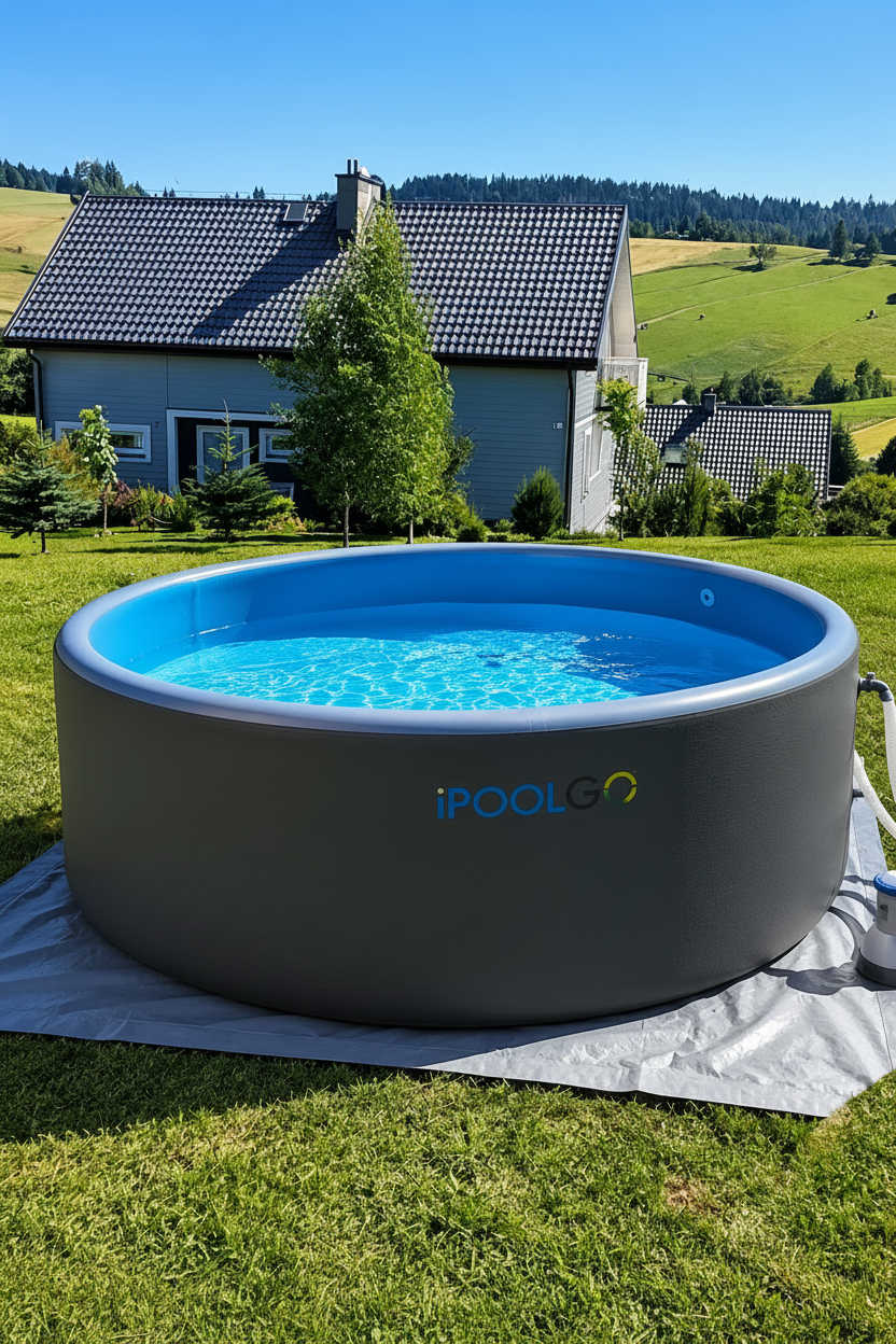 Piscine ronde rigide iPoolgo dans un jardin avec filtration