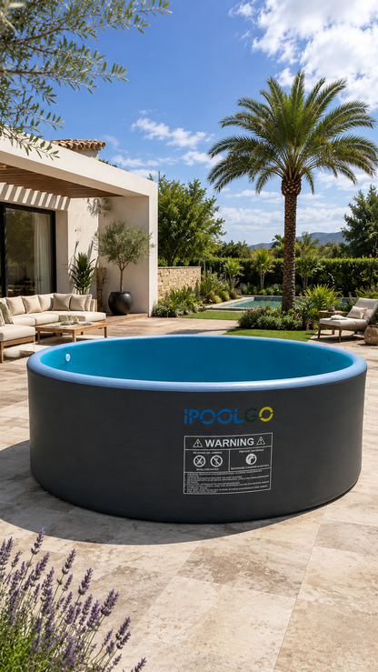 Piscine ronde rigide iPoolgo installée sur une terrasse premium
